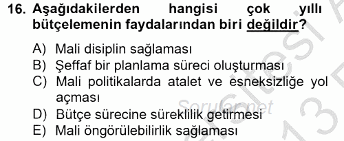 Kamu Mali Yönetimi 2012 - 2013 Ara Sınavı 16.Soru
