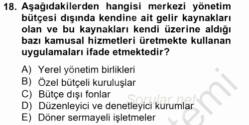 Kamu Mali Yönetimi 2012 - 2013 Ara Sınavı 18.Soru