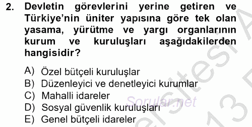 Kamu Mali Yönetimi 2012 - 2013 Ara Sınavı 2.Soru