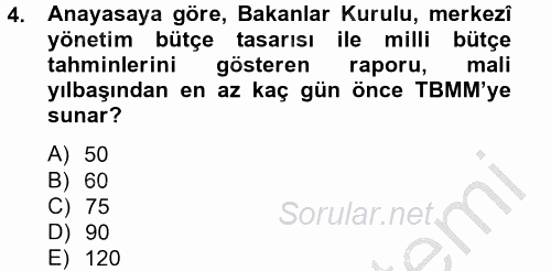 Kamu Mali Yönetimi 2012 - 2013 Ara Sınavı 4.Soru