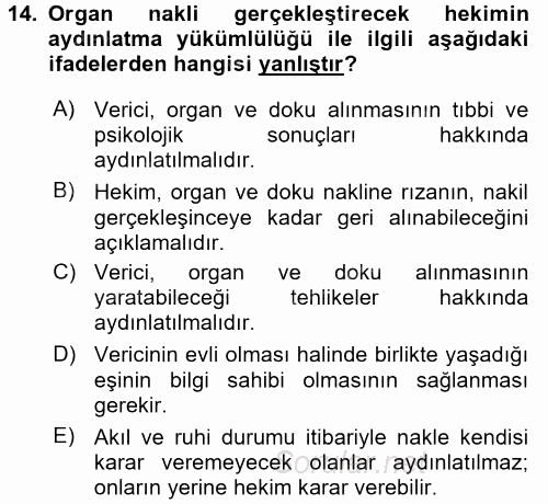 Sağlık Hukuku 2015 - 2016 Dönem Sonu Sınavı 14.Soru