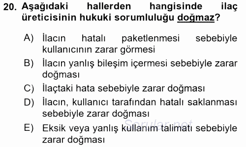 Sağlık Hukuku 2015 - 2016 Dönem Sonu Sınavı 20.Soru