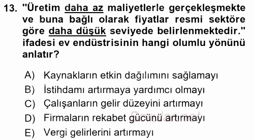 Ev Endüstrisi 2015 - 2016 Dönem Sonu Sınavı 13.Soru