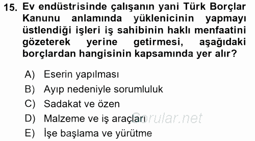Ev Endüstrisi 2015 - 2016 Dönem Sonu Sınavı 15.Soru