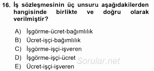 Ev Endüstrisi 2015 - 2016 Dönem Sonu Sınavı 16.Soru