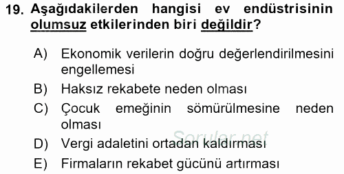 Ev Endüstrisi 2015 - 2016 Dönem Sonu Sınavı 19.Soru