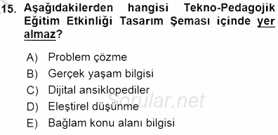 İng. Öğretmenliğinde Öğretim Teknolojileri Ve Materyal Tasarımı 1 2015 - 2016 Ara Sınavı 15.Soru