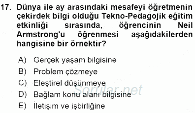 İng. Öğretmenliğinde Öğretim Teknolojileri Ve Materyal Tasarımı 1 2015 - 2016 Ara Sınavı 17.Soru