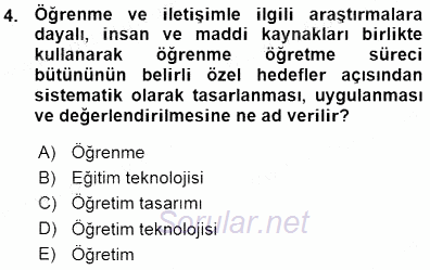 İng. Öğretmenliğinde Öğretim Teknolojileri Ve Materyal Tasarımı 1 2015 - 2016 Ara Sınavı 4.Soru