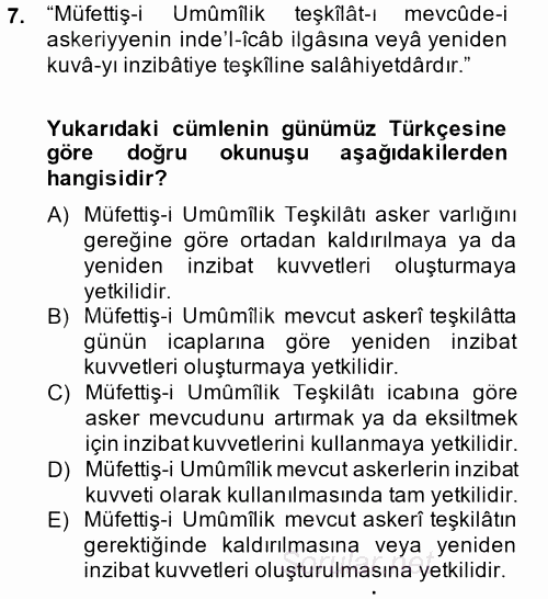 Osmanlı Türkçesi Metinleri 2 2014 - 2015 Dönem Sonu Sınavı 7.Soru