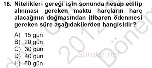 Damga Vergisi Ve Harçlar Bilgisi 2012 - 2013 Dönem Sonu Sınavı 18.Soru