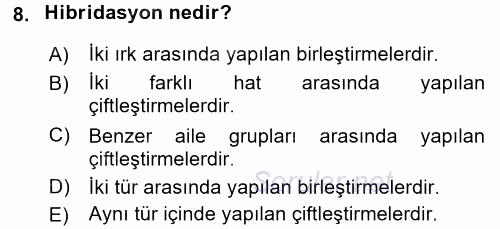 Temel Zootekni 2016 - 2017 Ara Sınavı 8.Soru