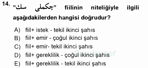 Osmanlı Türkçesi 1 2017 - 2018 Ara Sınavı 14.Soru