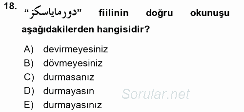 Osmanlı Türkçesi 1 2017 - 2018 Ara Sınavı 18.Soru