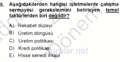 Girişim Finansmanı 2014 - 2015 Dönem Sonu Sınavı 5.Soru
