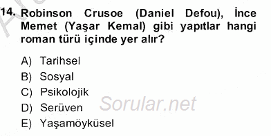 Türkçe Yazılı Anlatım 2013 - 2014 Ara Sınavı 14.Soru