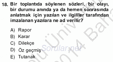 Türkçe Yazılı Anlatım 2013 - 2014 Ara Sınavı 18.Soru