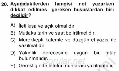 Türkçe Yazılı Anlatım 2013 - 2014 Ara Sınavı 20.Soru
