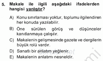 Türkçe Yazılı Anlatım 2013 - 2014 Ara Sınavı 5.Soru
