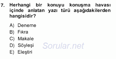 Türkçe Yazılı Anlatım 2013 - 2014 Ara Sınavı 7.Soru
