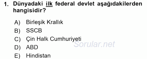 Avrupa Birliği 2017 - 2018 Ara Sınavı 1.Soru