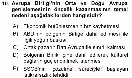 Avrupa Birliği 2017 - 2018 Ara Sınavı 10.Soru