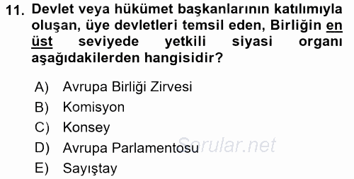 Avrupa Birliği 2017 - 2018 Ara Sınavı 11.Soru