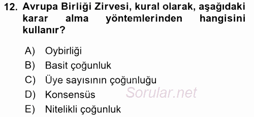 Avrupa Birliği 2017 - 2018 Ara Sınavı 12.Soru