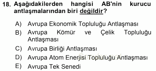 Avrupa Birliği 2017 - 2018 Ara Sınavı 18.Soru