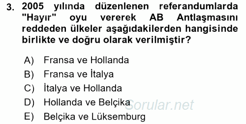 Avrupa Birliği 2017 - 2018 Ara Sınavı 3.Soru