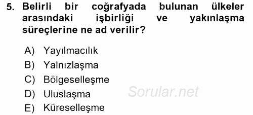 Avrupa Birliği 2017 - 2018 Ara Sınavı 5.Soru