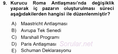 Avrupa Birliği 2017 - 2018 Ara Sınavı 9.Soru