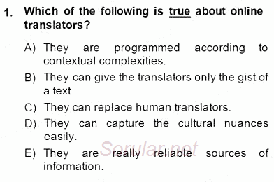 Çeviri (İng/Türk) 2014 - 2015 Ara Sınavı 1.Soru