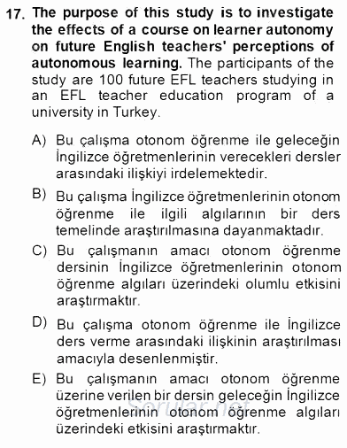 Çeviri (İng/Türk) 2014 - 2015 Ara Sınavı 17.Soru