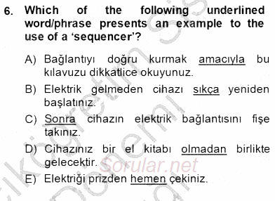 Çeviri (İng/Türk) 2014 - 2015 Ara Sınavı 6.Soru