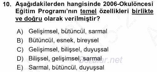 Özel Öğretim Yöntemleri 1 2015 - 2016 Ara Sınavı 10.Soru