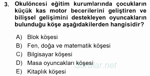 Özel Öğretim Yöntemleri 1 2015 - 2016 Ara Sınavı 3.Soru