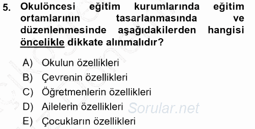 Özel Öğretim Yöntemleri 1 2015 - 2016 Ara Sınavı 5.Soru