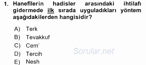 Hadis Tarihi ve Usulü 2016 - 2017 Ara Sınavı 1.Soru