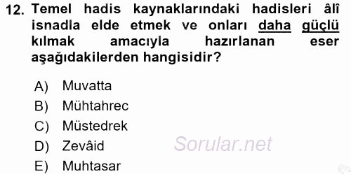 Hadis Tarihi ve Usulü 2016 - 2017 Ara Sınavı 12.Soru