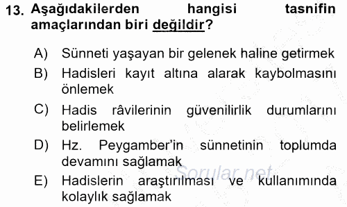 Hadis Tarihi ve Usulü 2016 - 2017 Ara Sınavı 13.Soru
