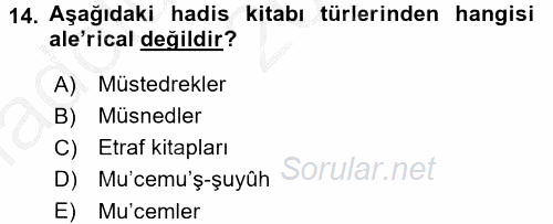 Hadis Tarihi ve Usulü 2016 - 2017 Ara Sınavı 14.Soru