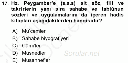 Hadis Tarihi ve Usulü 2016 - 2017 Ara Sınavı 17.Soru