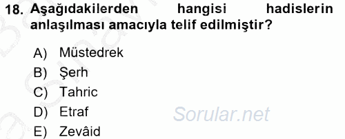 Hadis Tarihi ve Usulü 2016 - 2017 Ara Sınavı 18.Soru