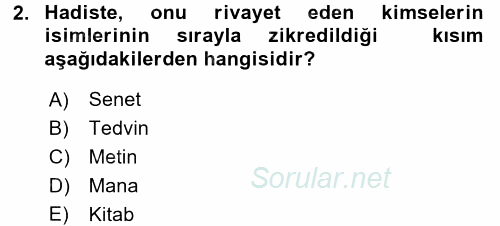 Hadis Tarihi ve Usulü 2016 - 2017 Ara Sınavı 2.Soru