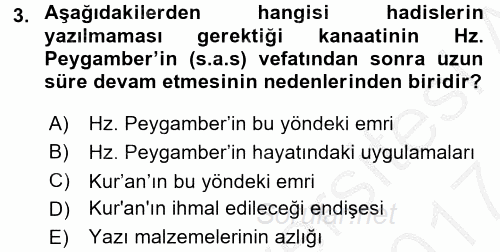 Hadis Tarihi ve Usulü 2016 - 2017 Ara Sınavı 3.Soru