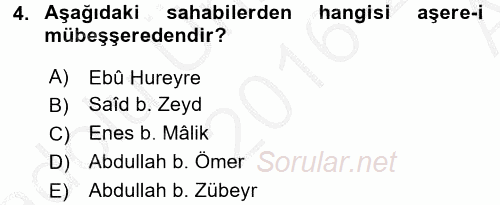 Hadis Tarihi ve Usulü 2016 - 2017 Ara Sınavı 4.Soru