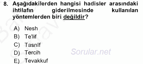 Hadis Tarihi ve Usulü 2016 - 2017 Ara Sınavı 8.Soru