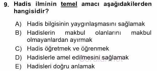 Hadis Tarihi ve Usulü 2016 - 2017 Ara Sınavı 9.Soru