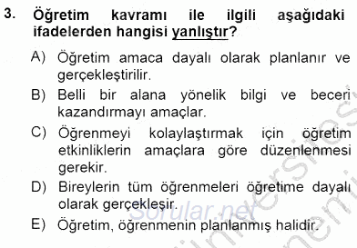 Öğretim İlke Ve Yöntemleri 2012 - 2013 Dönem Sonu Sınavı 3.Soru